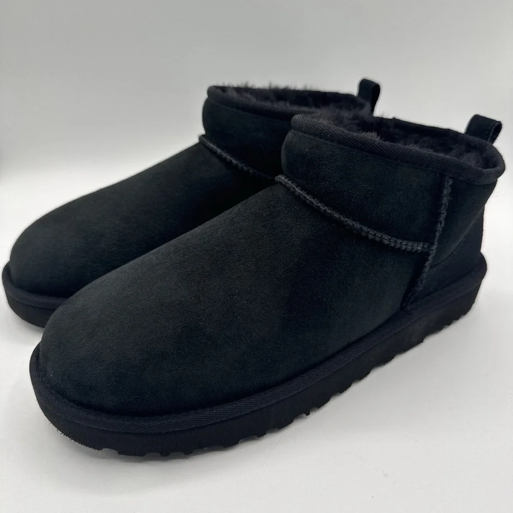 UGG Ultra Mini Boots Women's Size 12‎ Black Suede Water Repellant